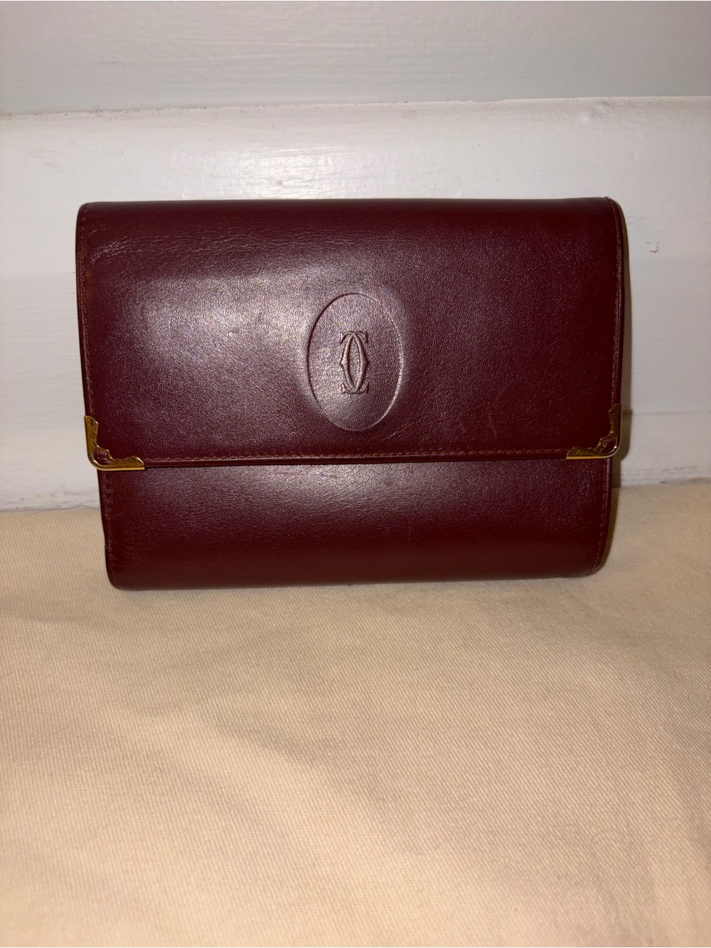 Cartier Burgundy Leather Wallet with Gold Logo